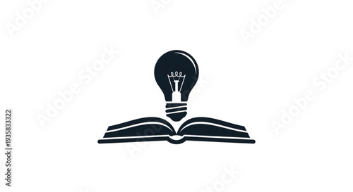 A minimalist black vector logo featuring a lightbulb rising from an open book. This symbolic design represents the power of education, creative ideas, and intellectual enlightenment. 