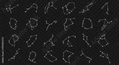 Collection of Constellation Diagrams on Dark Background.
