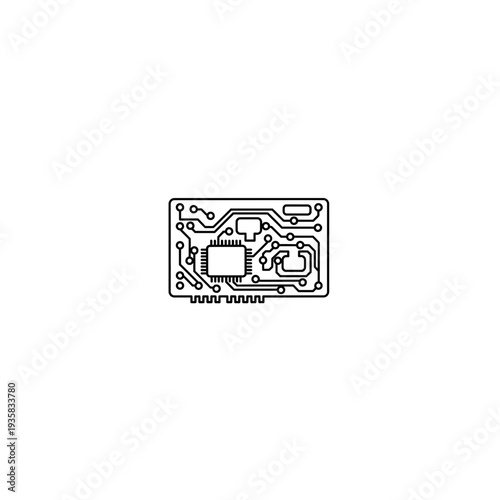 Minimalist Electronic Circuit Board Diagram in Black and White
