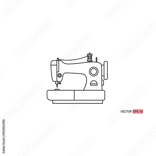 Vintage Sewing Machine Outline Vector Illustration for Fashion Design