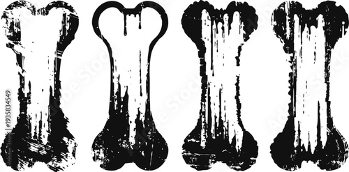Vintage grunge dog bones set distressed pet chew toy icons in black silhouette