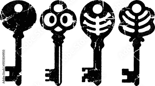 Vintage skeleton keys silhouette set ornate old fashioned unlocked metal keys collection