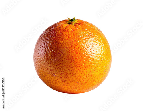 A single, ripe, textured citrus fruit with an orange peel rests on a white background