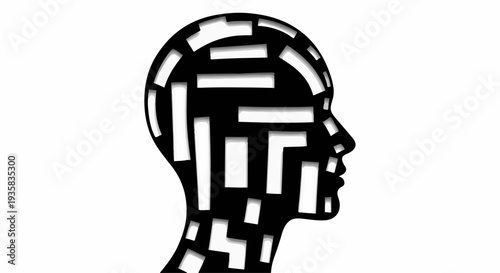 Abstract maze pattern within silhouette of human head symbolizing complex thought and confusion