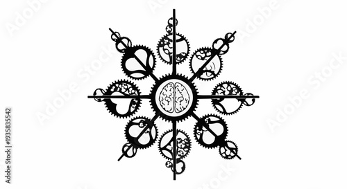 Intricate clockwork brain symbol representing technology and intelligence