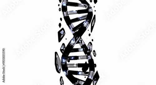 Abstract representation of a DNA helix with crystalline elements against a white background