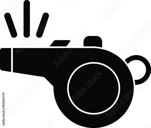 A black and white image of a referee whistle