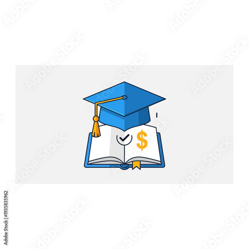 Graduation Cap Book Dollar Sign Financial Education Success Icon