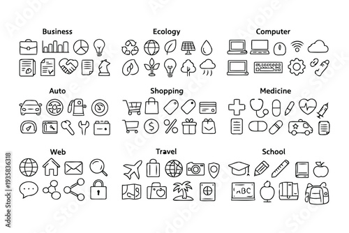 Collection of icons representing various activities and objects in daily life