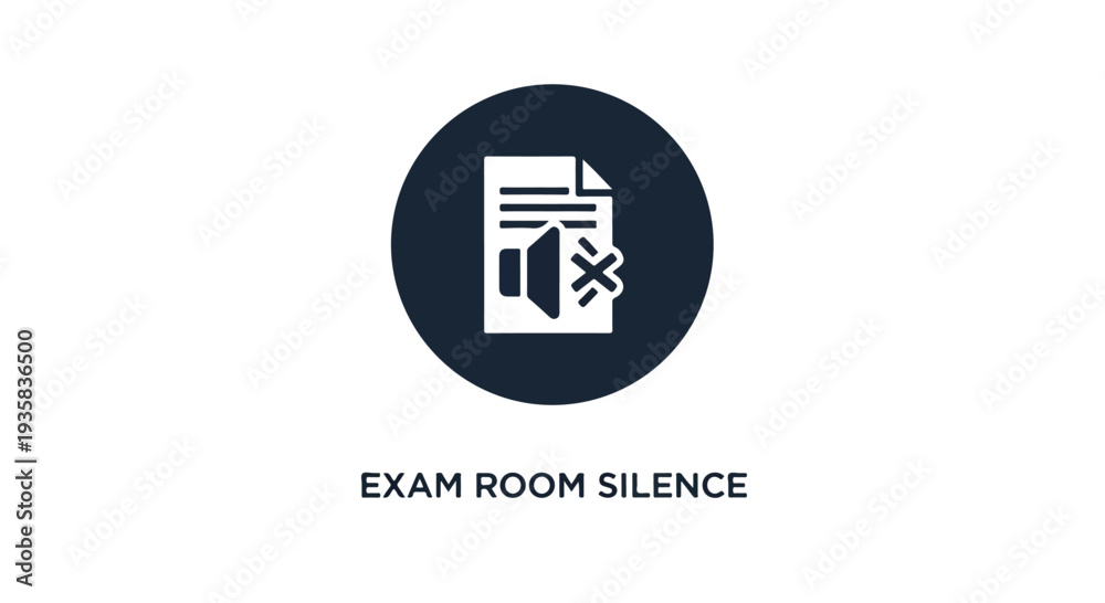 Fototapeta premium Dark blue icon of a document with a crossed-out sound symbol on a clean white background.