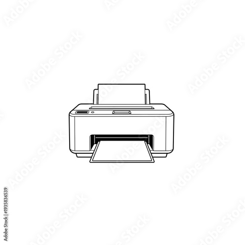 Small Desktop Office Printer Linear Illustration Outline Drawing