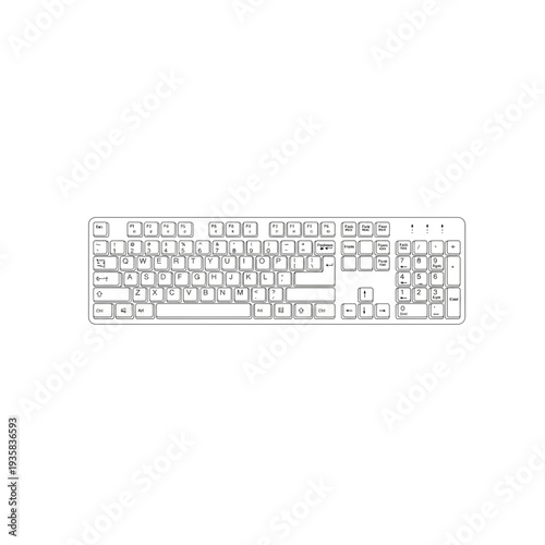 Computer Keyboard Layout Line Art Sketch Illustration