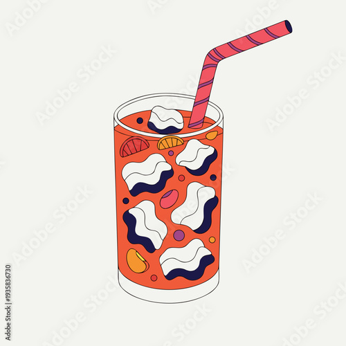 A glass of orange soda with a straw