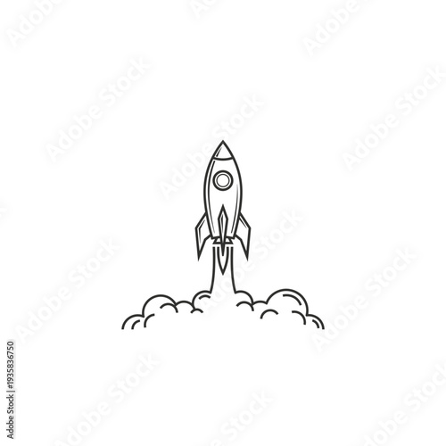 Rocket Ship Vertical Takeoff Line Drawing Vector