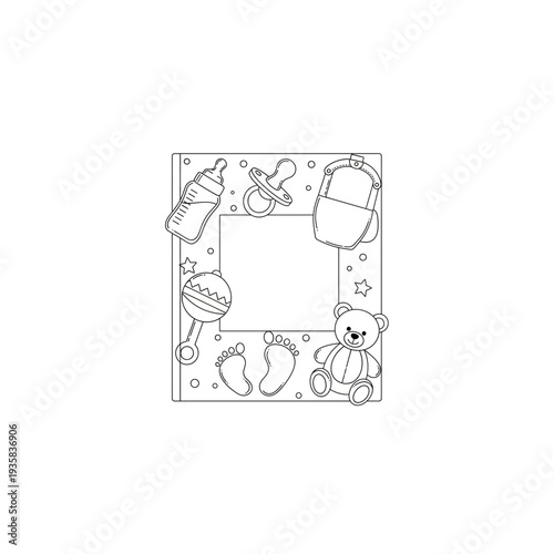 Baby Nursery Items Decorative Frame Line Art Illustration