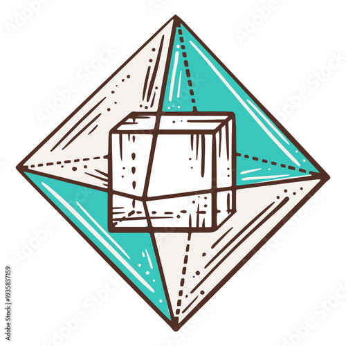 Cube inside pyramid geometry illustration