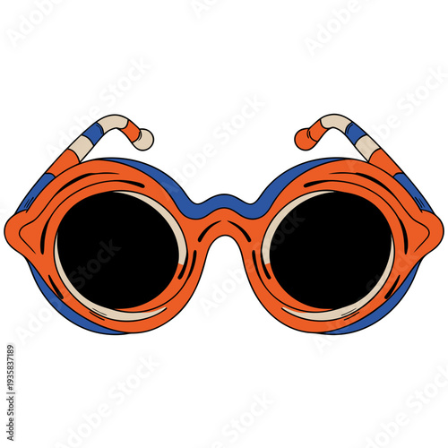 A pair of orange and blue swimming goggles