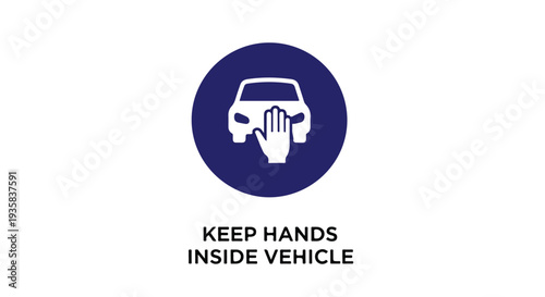 Graphic illustration of a warning sign with a hand covering a car and text on a blue background.