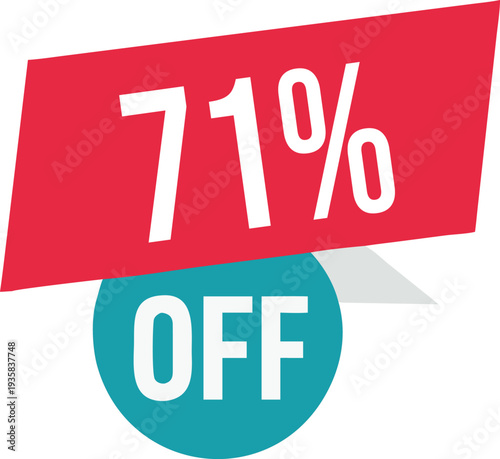 71% off promotion vector illustration, modern discount banner design, special sale offer label, colorful price tag sticker, isolated on white background, editable and scalable graphic