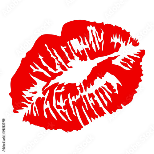 Red lipstick kiss print isolated on transparent background. Romantic lip imprint symbol suitable for love themes, Valentine’s Day, beauty branding and fashion design.