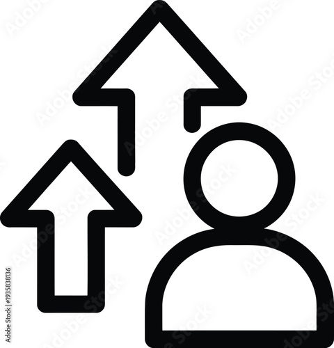 A person with two upward arrows indicating growth or progress