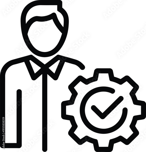 A person with a gear and a check mark