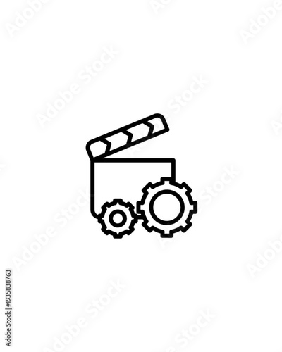Film production concept with clapperboard and gear mechanism
