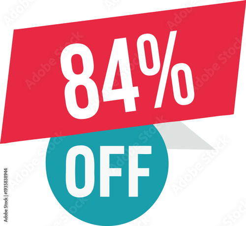 84% off promotion vector illustration, modern discount banner design, special sale offer label, colorful price tag sticker, isolated on white background, editable and scalable graphic