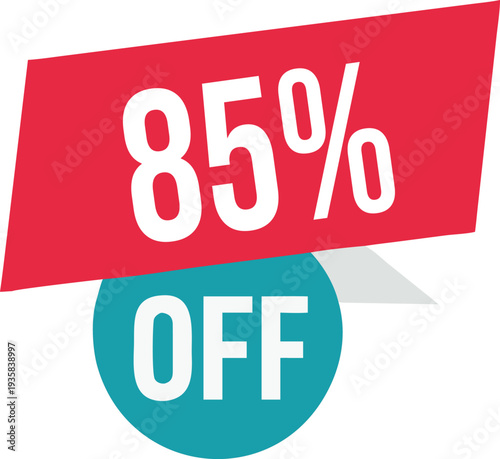 85% off promotion vector illustration, modern discount banner design, special sale offer label, colorful price tag sticker, isolated on white background, editable and scalable graphic