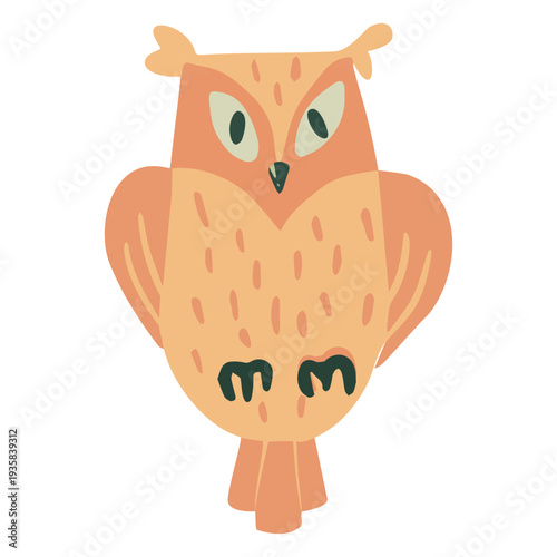 Owl yellow staring sitting flat