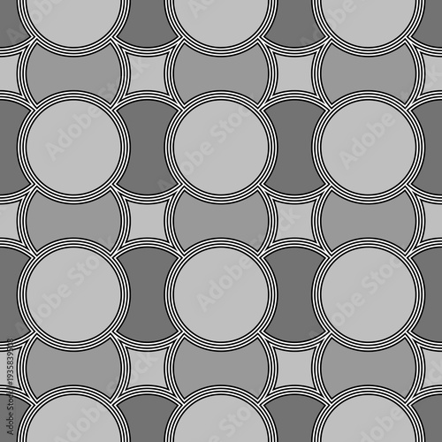 Color figures background. Overlapping circles texture. Ethnic motif. Seamless surface pattern design with circular quilts ornament. Digital paper with rings for textile print, web designing. Vector