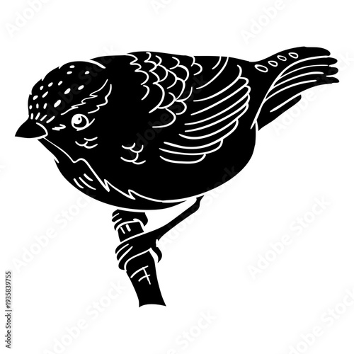 Realistic bird perching branch black