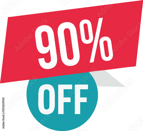 90% off promotion vector illustration, modern discount banner design, special sale offer label, colorful price tag sticker, isolated on white background, editable and scalable graphic