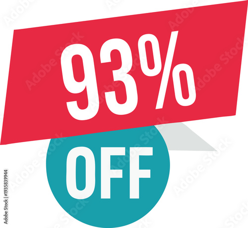 93% off promotion vector illustration, modern discount banner design, special sale offer label, colorful price tag sticker, isolated on white background, editable and scalable graphic