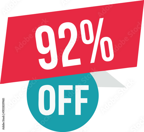 92% off promotion vector illustration, modern discount banner design, special sale offer label, colorful price tag sticker, isolated on white background, editable and scalable graphic
