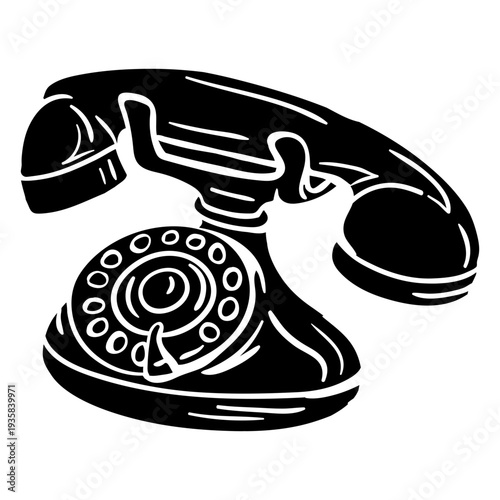 Hand drawn modern classic rotary phone stencil angled