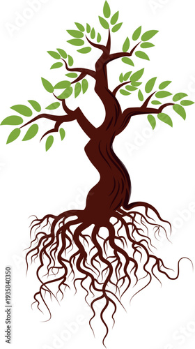 Growing tree logo. Season botany with green leaves