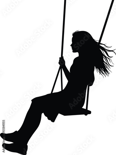Silhouette of Person on Swing, Vector Illustration, Outdoor Activity, Black and White, Isolated Clipart, Minimal Design, Leisure Concept, Adobe Stock Graphic