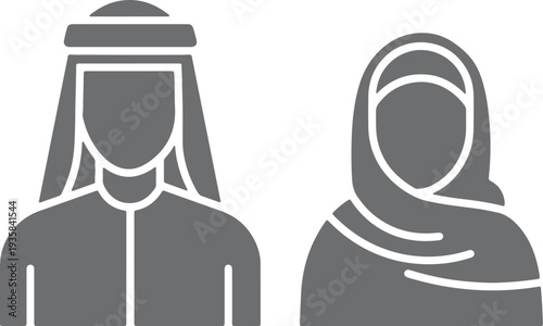 Minimalist silhouettes of people in traditional headwear isolated on transparent background