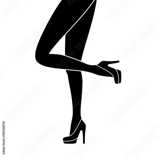 Black silhouette female legs wearing high heels in stylish fashion pose isolated on background.