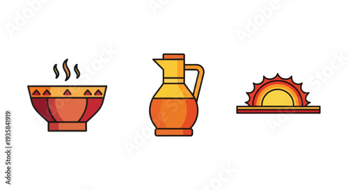 Traditional Indian Cuisine Icons in Vibrant Colors with Simple Flat Design for Cultural Illustration
