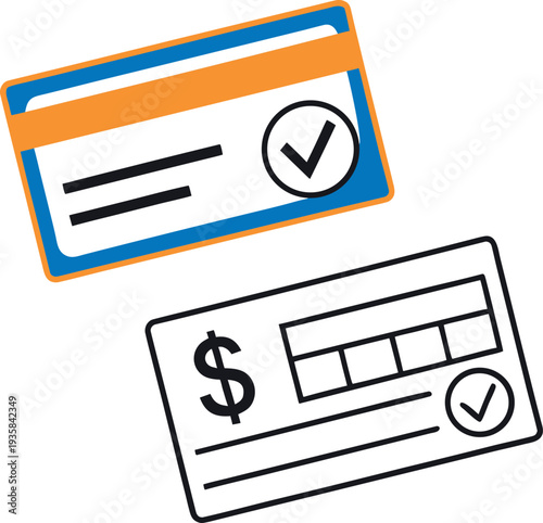Two credit cards with check marks on for finance and banking concepts