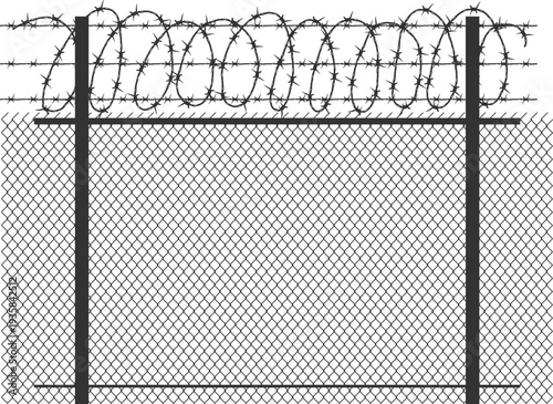 Prison wall border. Seamless boundary with barbed wire