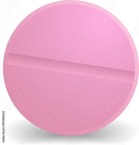 Round tablet realistic mockup. Pink medical drug