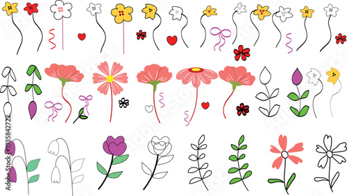 A cute vector illustration of a seamless pink floral pattern featuring spring garden flowers, roses, and love for a summer nature design