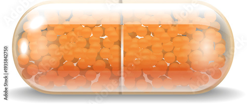 Transparent medical capsule. Health chemistry realistic pill