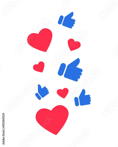 Colorful social media icons for likes and love