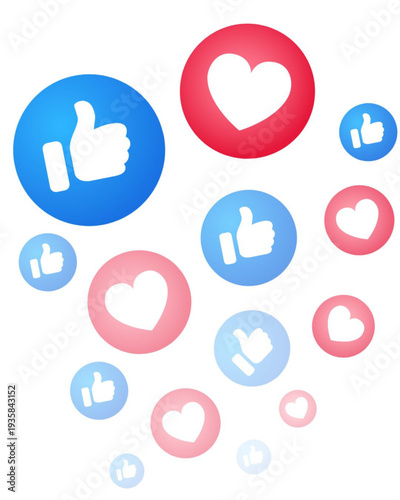 Social media reaction icons in blue and red