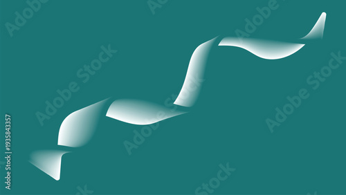 Abstract flowing white ribbon on teal background minimal modern.