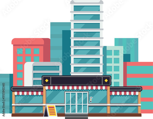 City downtown glass buildings scenery cartoon icon